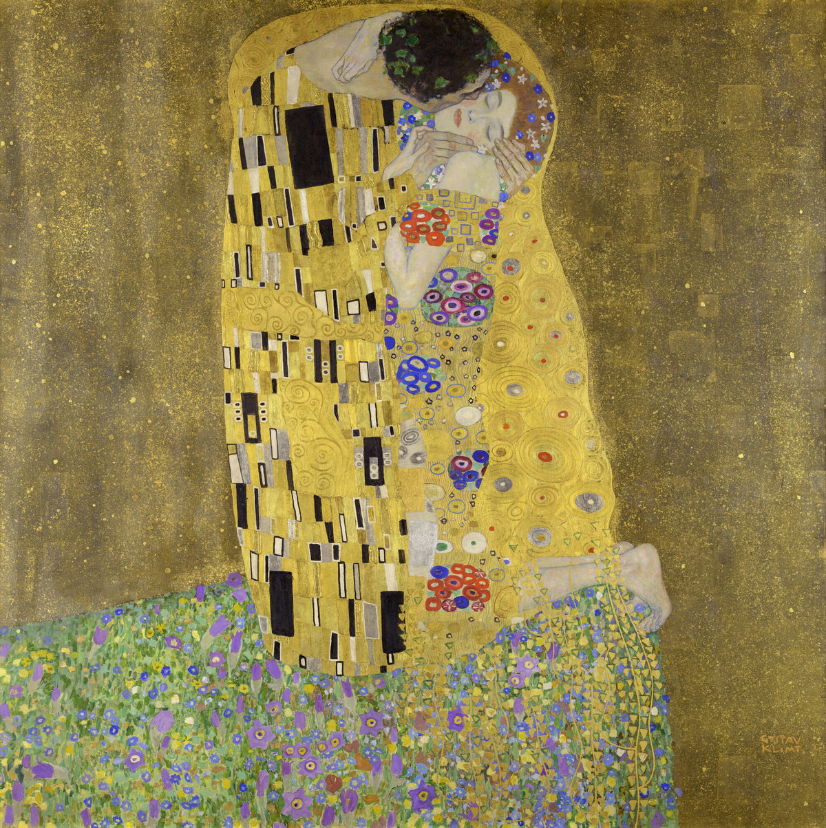 The Kiss by Gustav Klimt — detail, then the whole painting