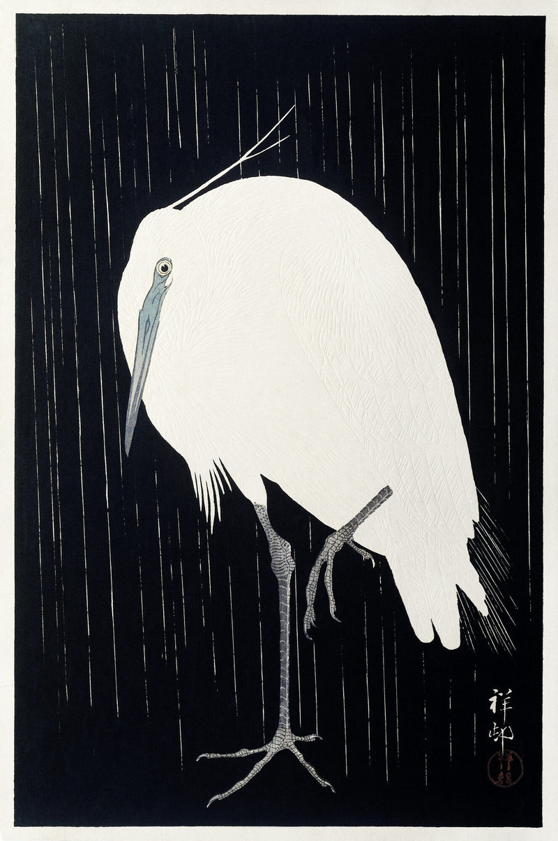 Egret in the rain — Ohara Koson