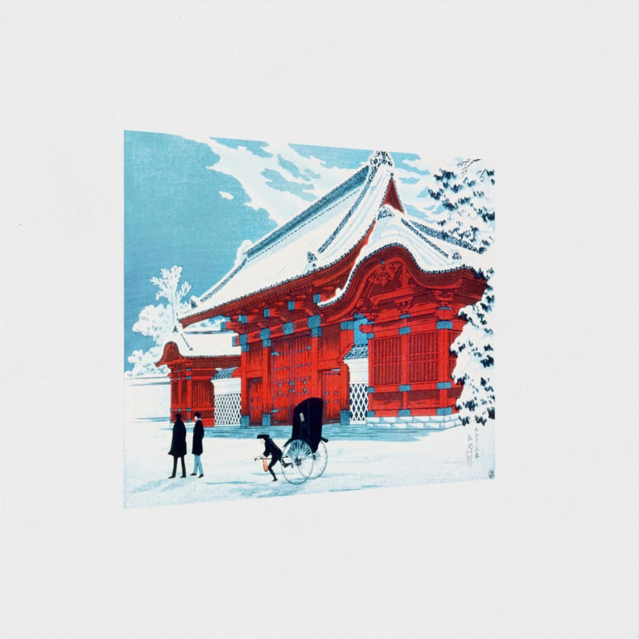 The Red Gate of Hongo in Snow — unframed, at an angle