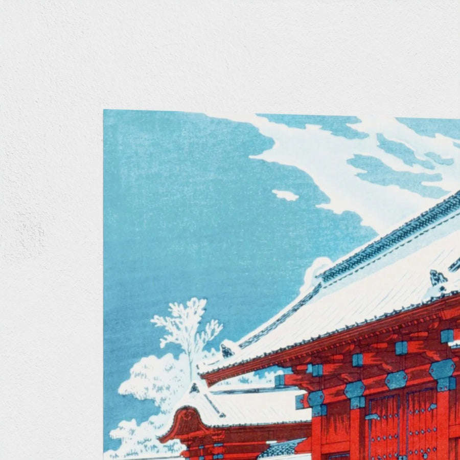 The Red Gate of Hongo in Snow — unframed, corner detail