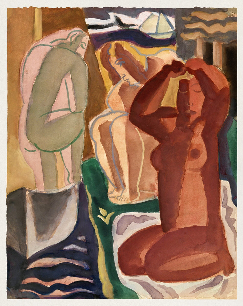 Two bathing women and a bridge figure — Leo Gestel