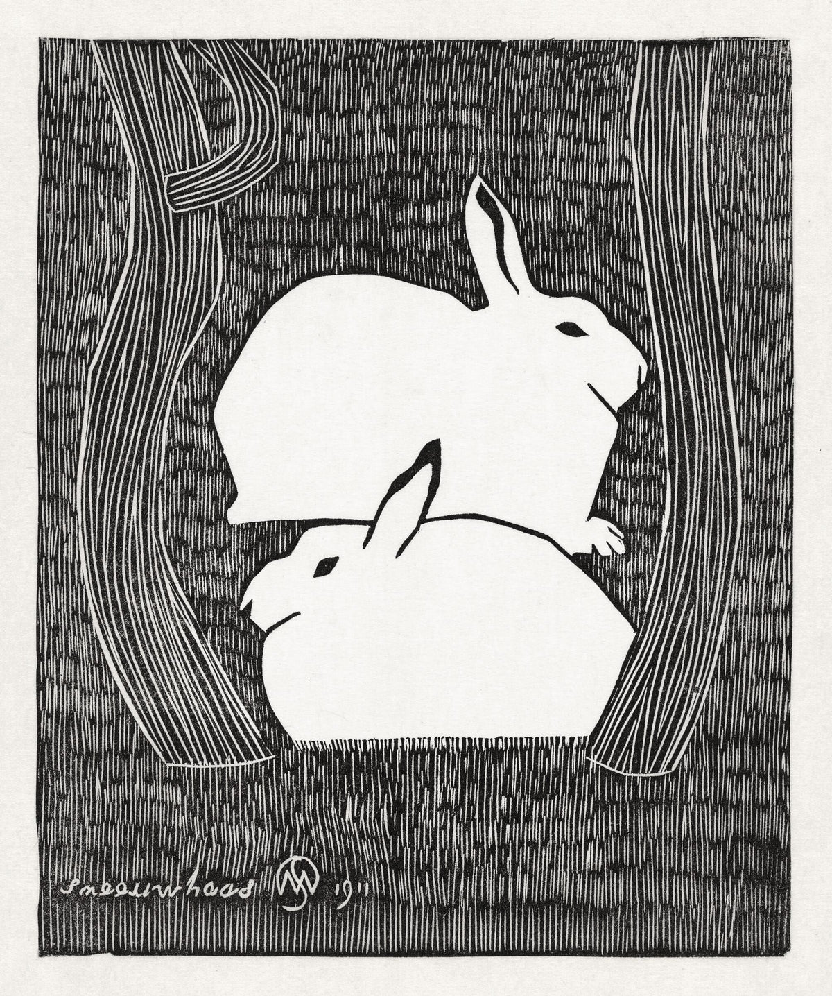 Two snow hares (Twee sneeuwhazen) — Samuel Jessurun de Mesquita