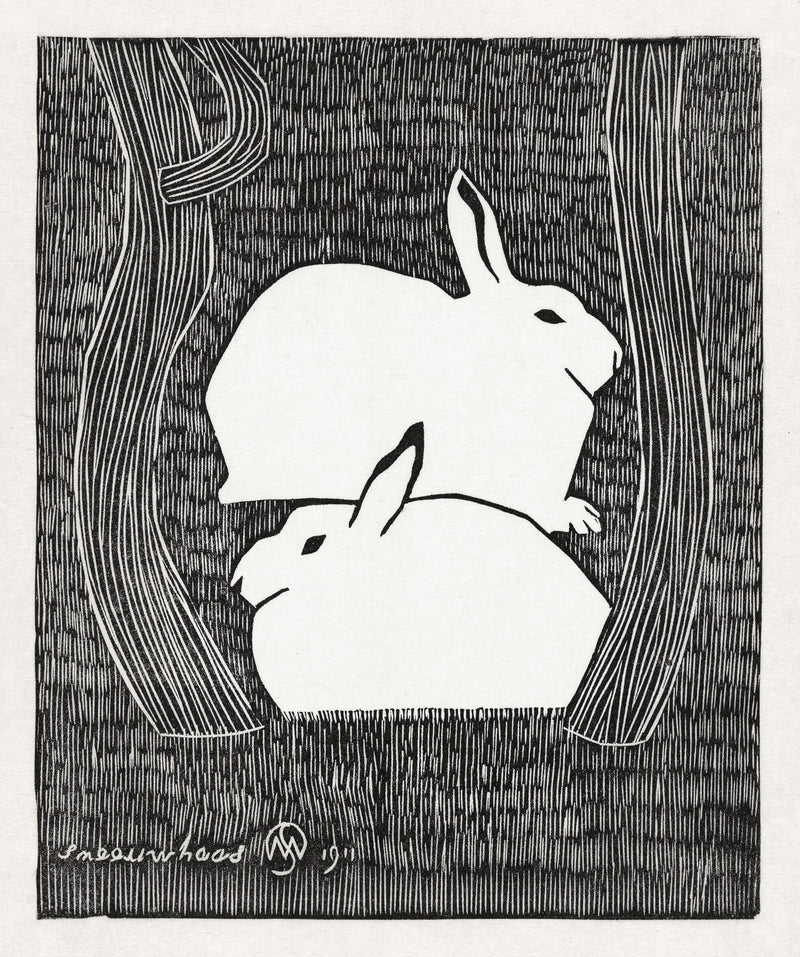 Two snow hares (Twee sneeuwhazen) — Samuel Jessurun de Mesquita
