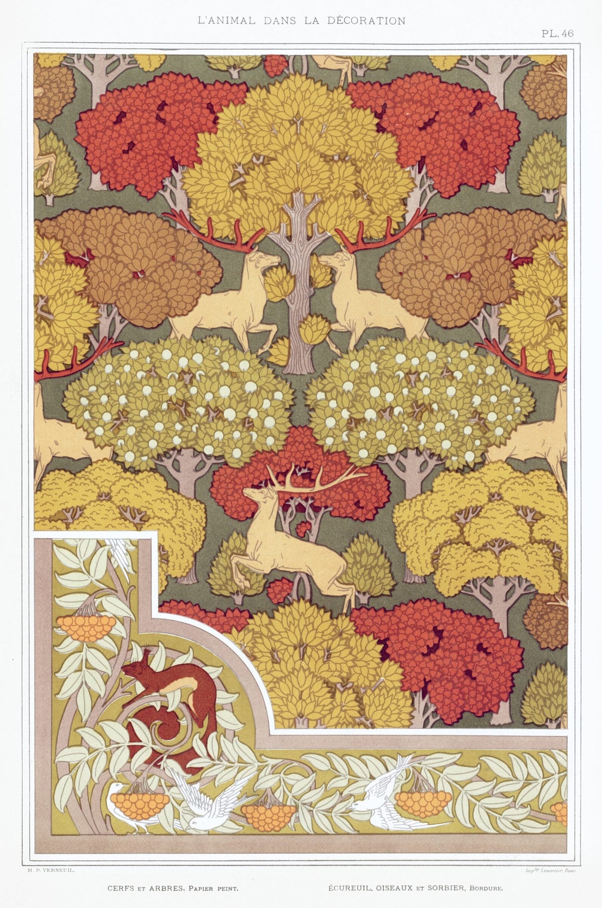 Cerfs et arbres, papier peint — Maurice Pillard Verneuil