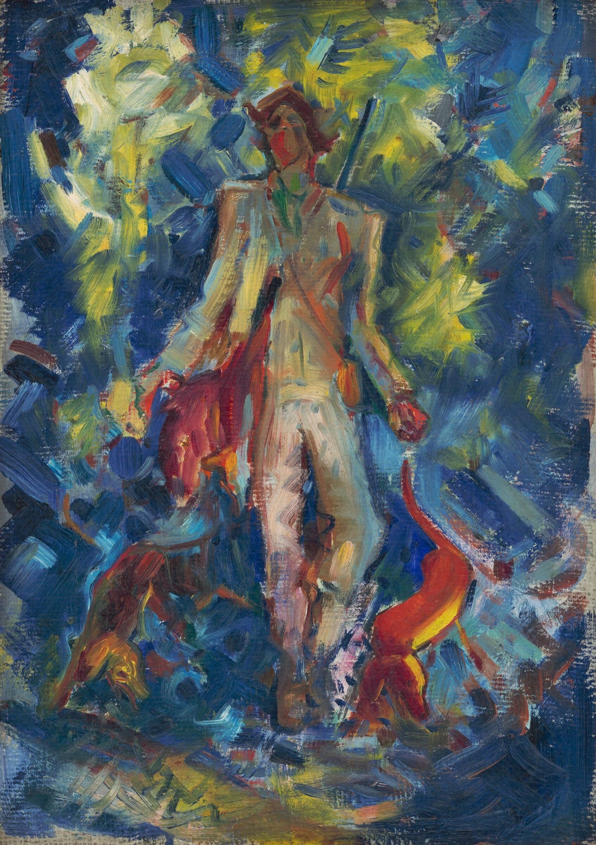 Standing Huntsman with Two Dogs — Arnold Peter Weisz-Kubínčan