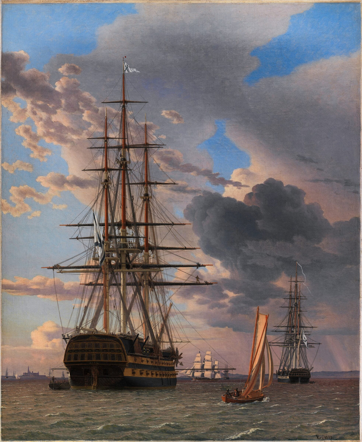 The Russian Ship of the Line "Asow" and a Frigate at Anchor near Elsinore — C. W. Eckersberg