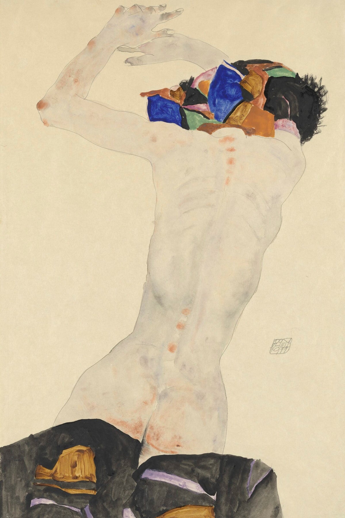 Back Nude with Coloured Cloth — Egon Schiele