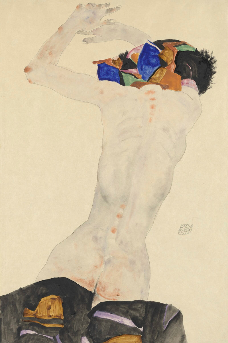 Back Nude with Coloured Cloth — Egon Schiele