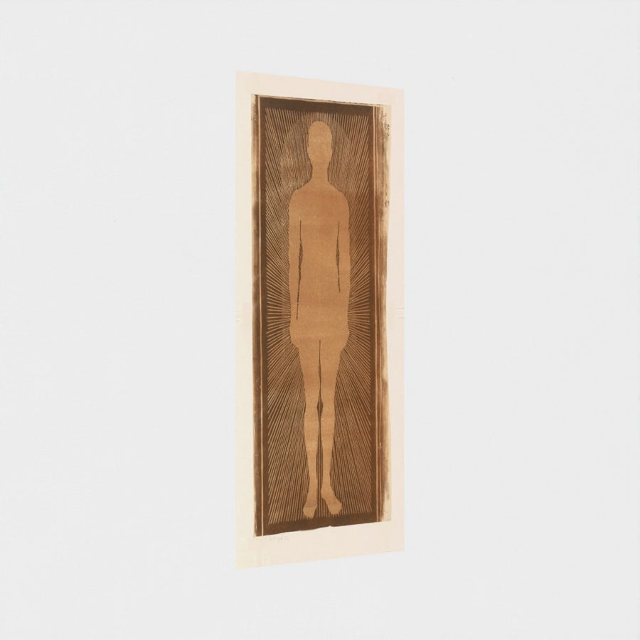 Silhouet van een man met stralen rondom — unframed, at an angle