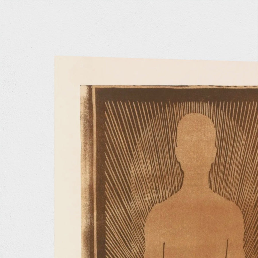 Silhouet van een man met stralen rondom — unframed, corner detail