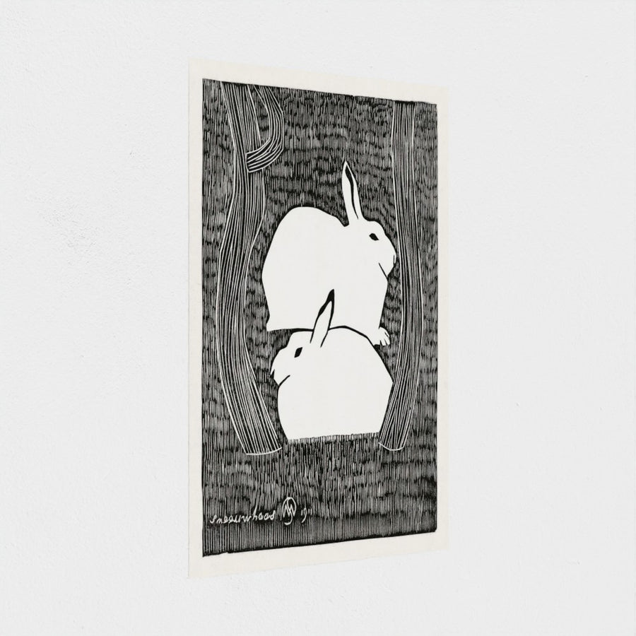 Two snow hares (Twee sneeuwhazen) — unframed, at an angle