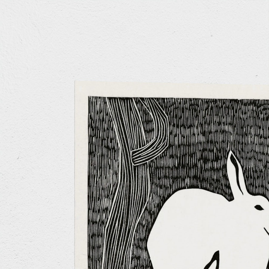 Two snow hares (Twee sneeuwhazen) — unframed, corner detail