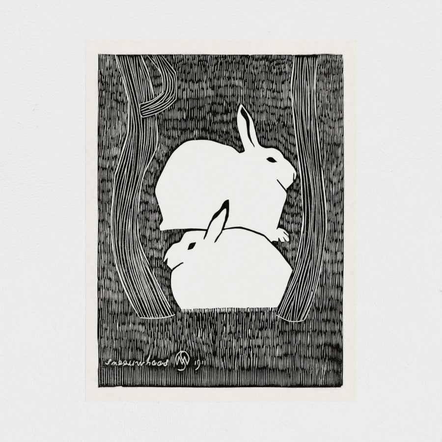 Two snow hares (Twee sneeuwhazen) — unframed, front