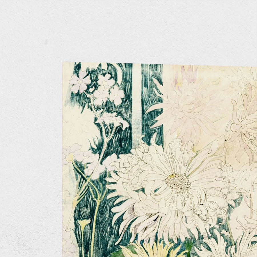 Chrysanten en enkele andere herfstbloemen — unframed, corner detail