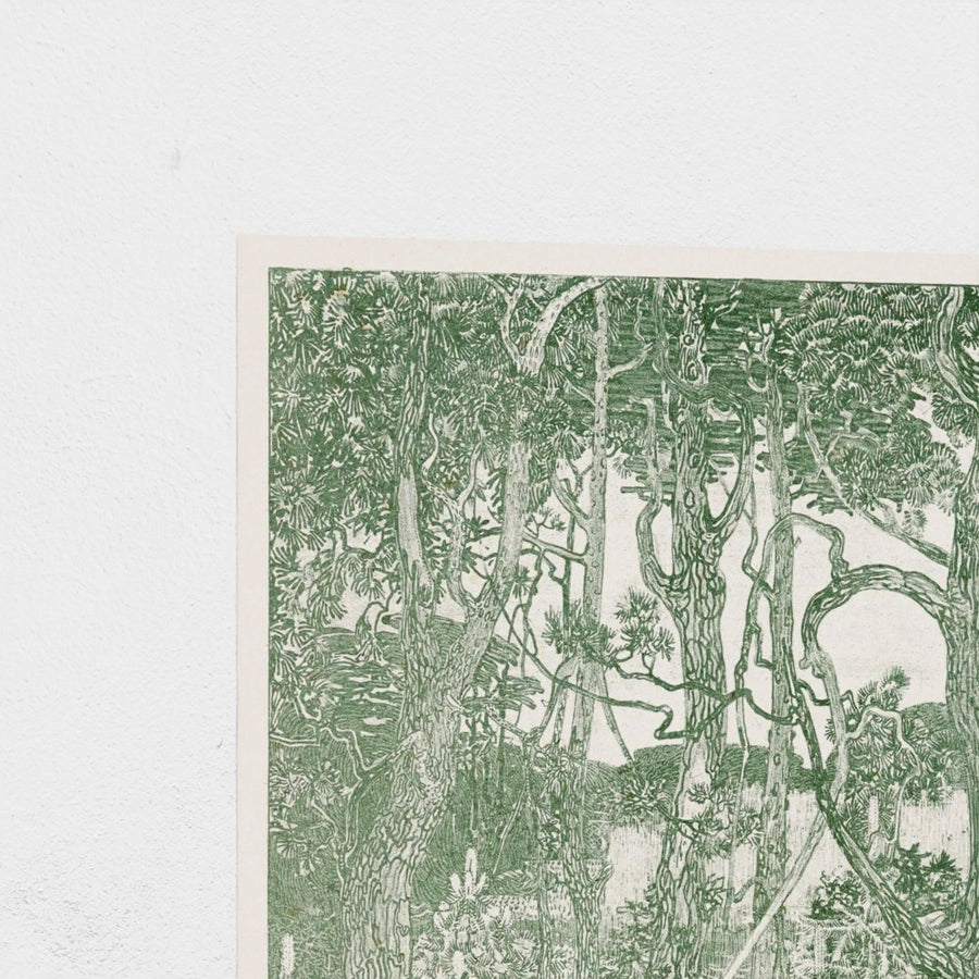 Twee reigers bij een bosvijver — unframed, corner detail