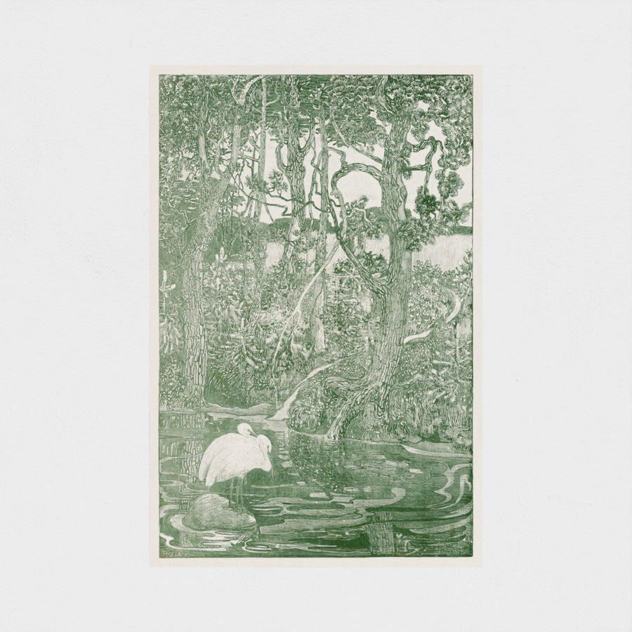 Twee reigers bij een bosvijver — unframed, front