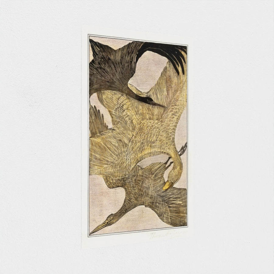 Drie vliegende vogels — unframed, at an angle