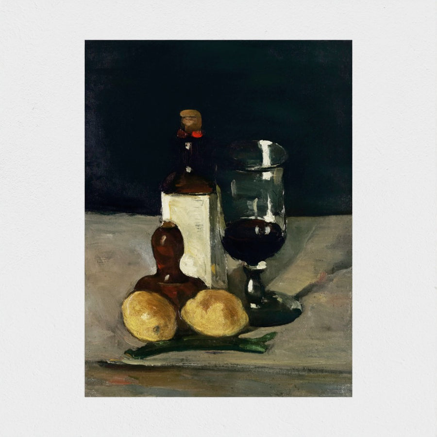 Still Life with Bottle, Glass, and Lemons — unframed, front