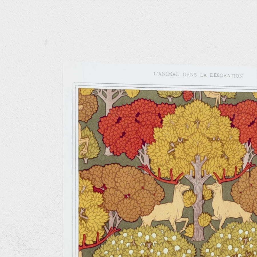 Cerfs et arbres, papier peint — unframed, corner detail