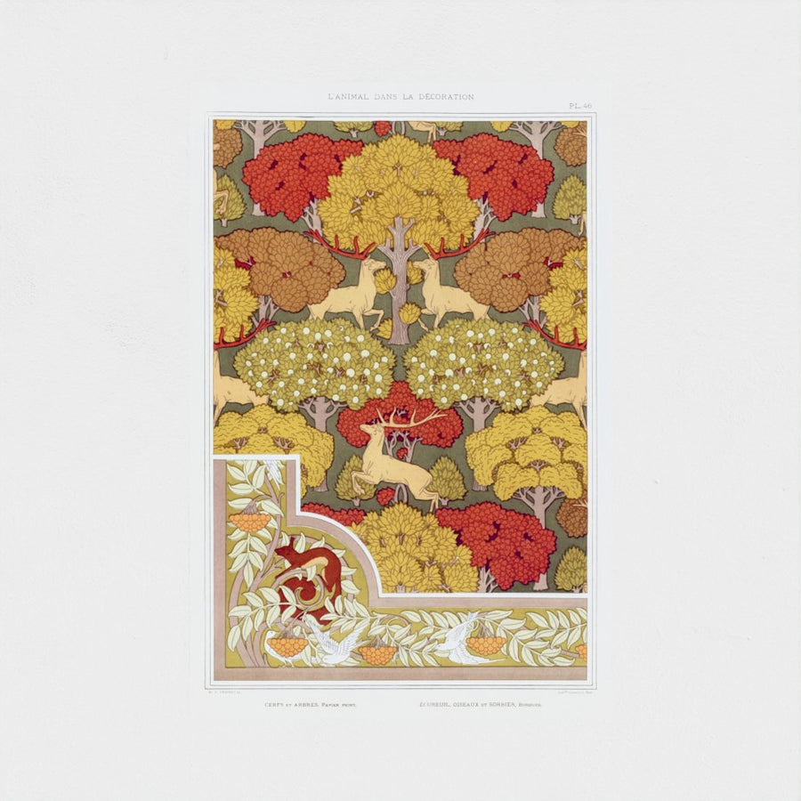 Cerfs et arbres, papier peint — unframed, front