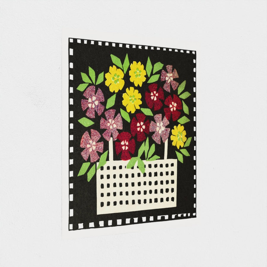 Basket of Flowers, in red and yellow — unframed, at an angle
