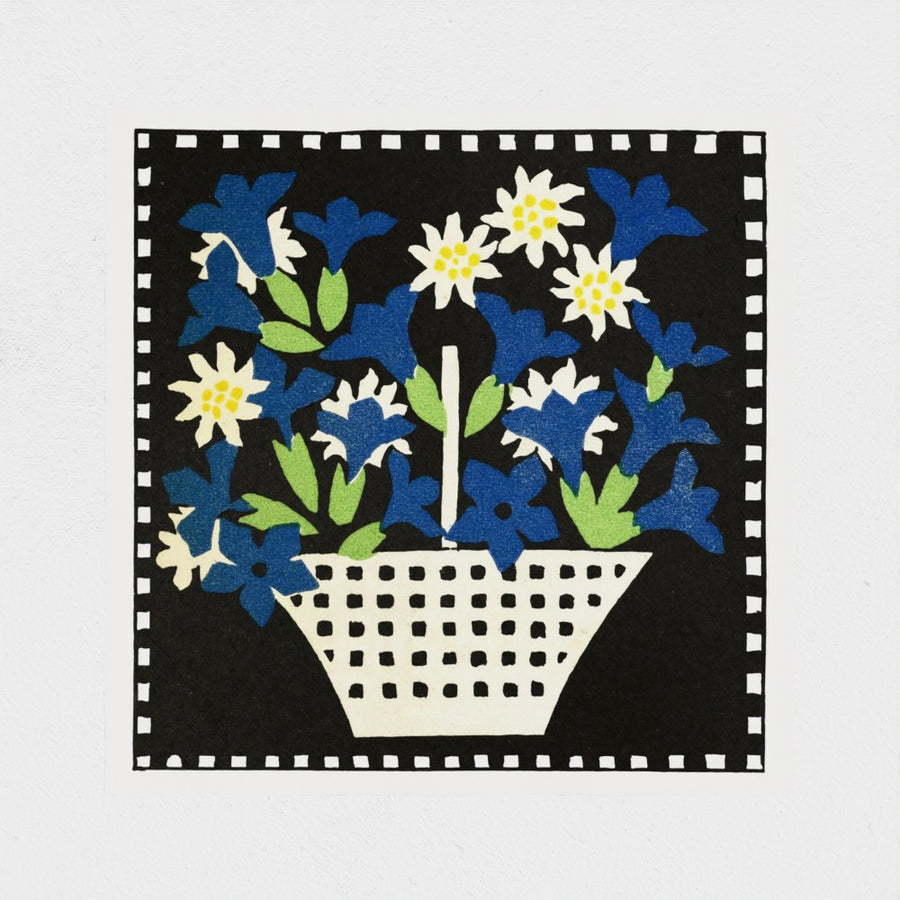Basket of Flowers, in blue and white — unframed, front