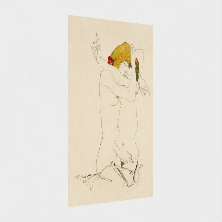 Two Women Embracing — unframed, at an angle