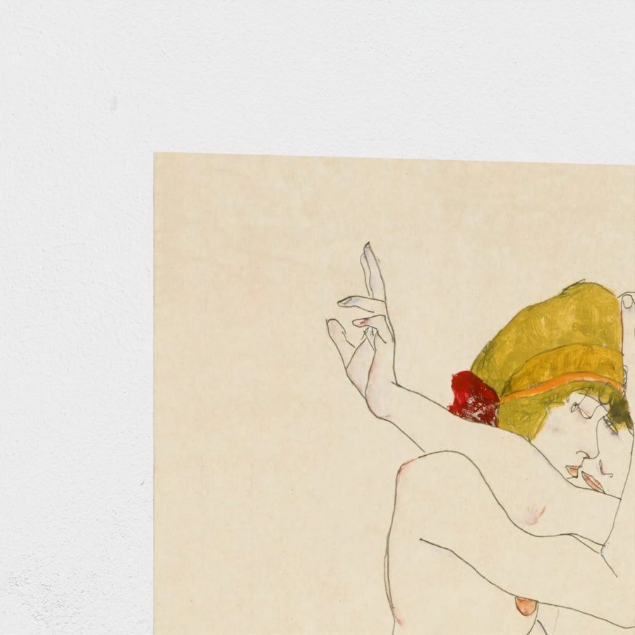 Two Women Embracing — unframed, corner detail