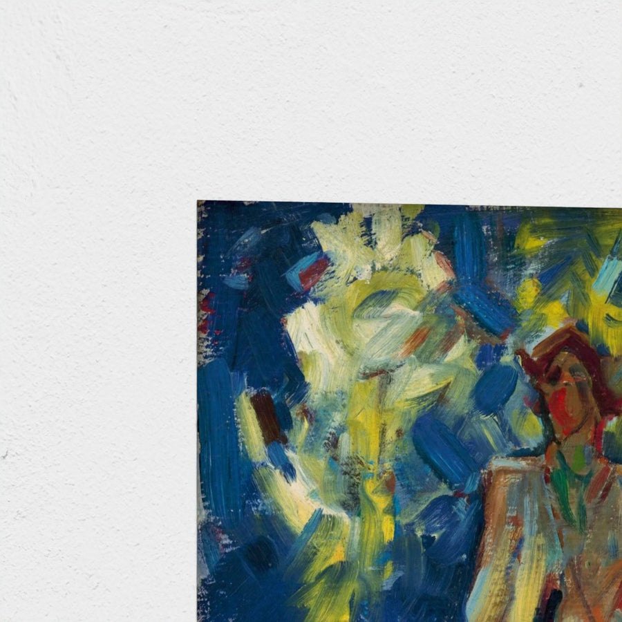 Standing Huntsman with Two Dogs — unframed, corner detail
