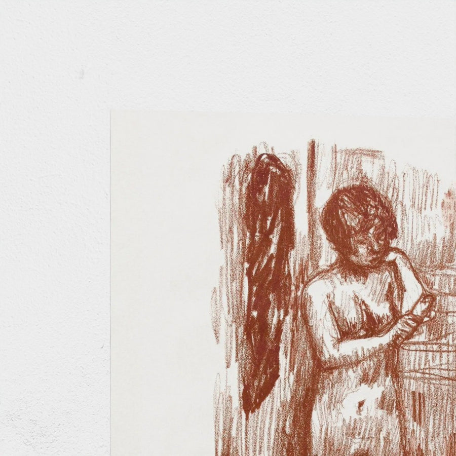 Standing Nude Woman Washing Herself — unframed, corner detail