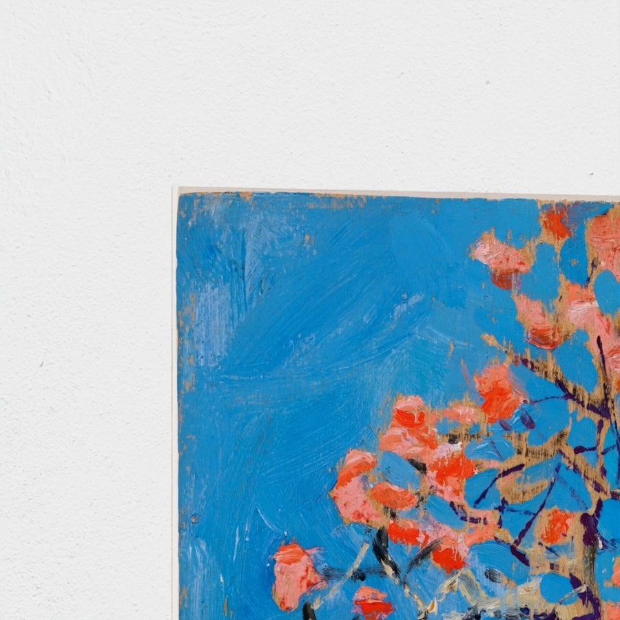 Coral Tree in Blossom — unframed, corner detail