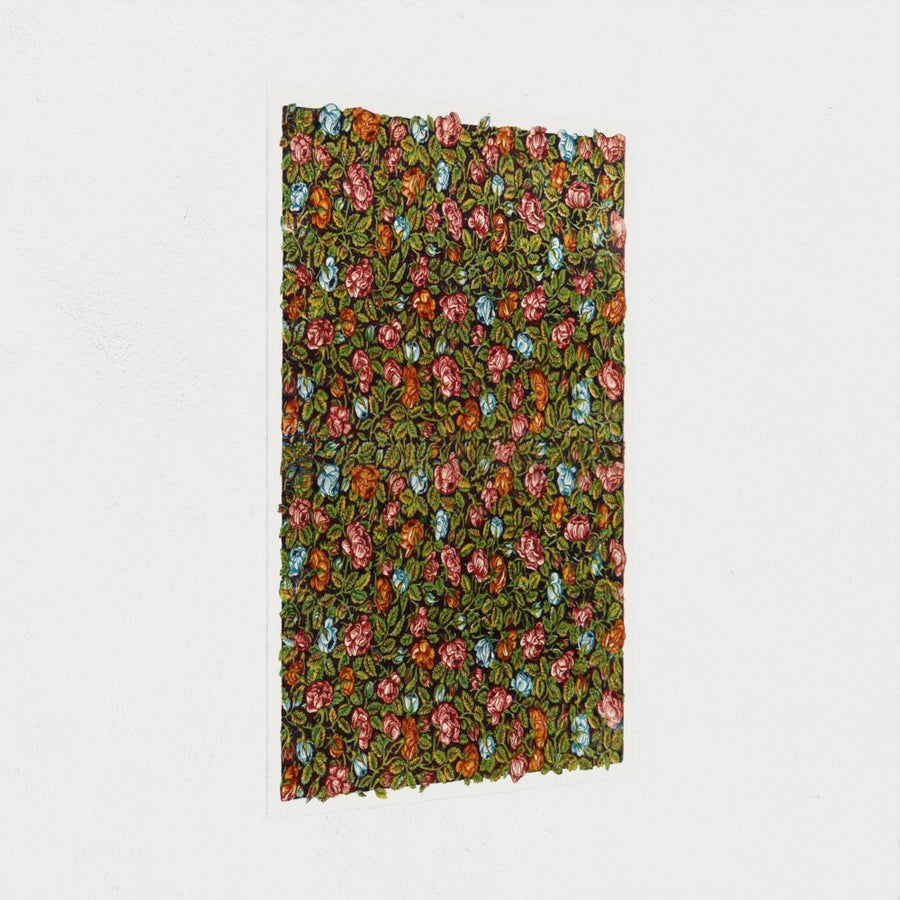 Sheet with Overall Floral Pattern on a Dark Background — unframed, at an angle