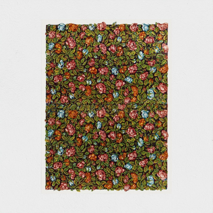 Sheet with Overall Floral Pattern on a Dark Background — unframed, front