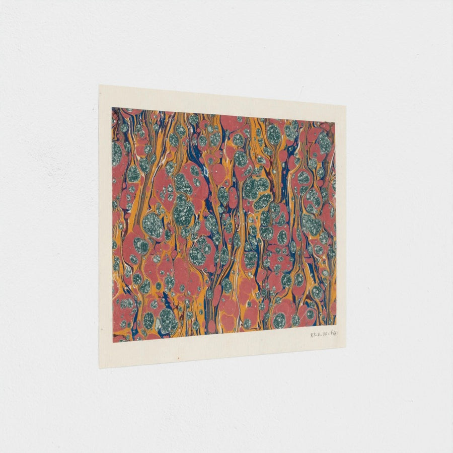 Granite-Pebble Stripe Marble in Yellow, Blue, Brown and White — unframed, at an angle