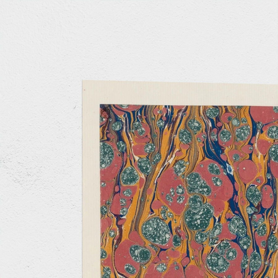 Granite-Pebble Stripe Marble in Yellow, Blue, Brown and White — unframed, corner detail