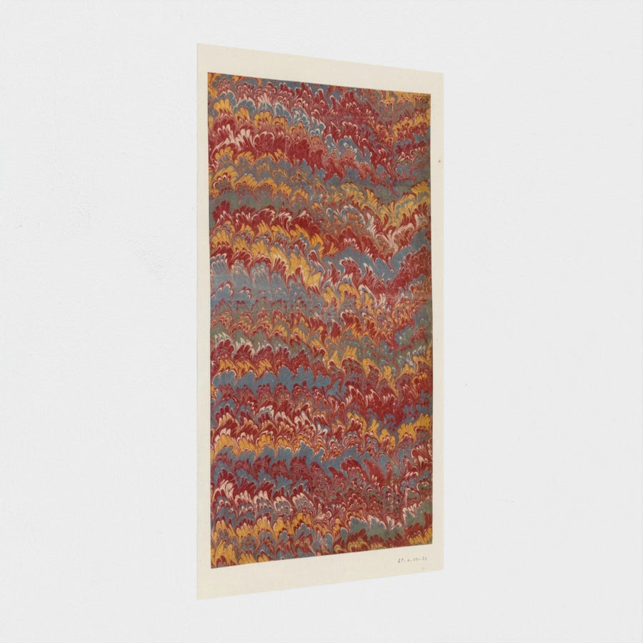 Wavy Double-Comb Marble in Blue, Red, Yellow and Green — unframed, at an angle