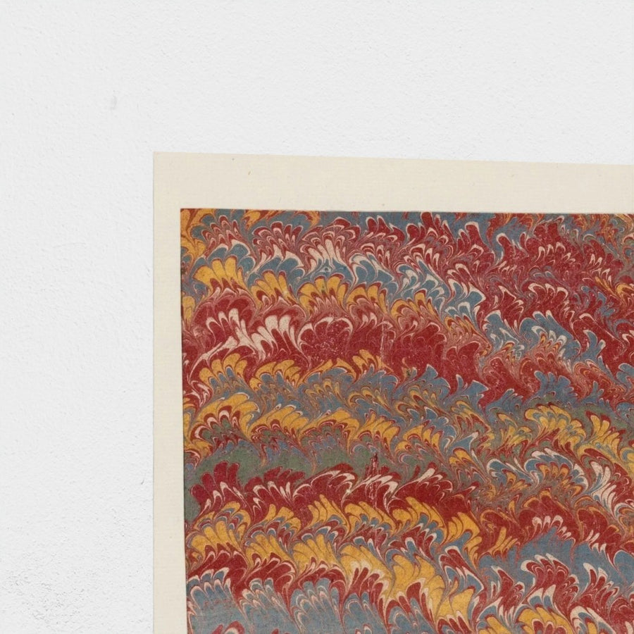 Wavy Double-Comb Marble in Blue, Red, Yellow and Green — unframed, corner detail