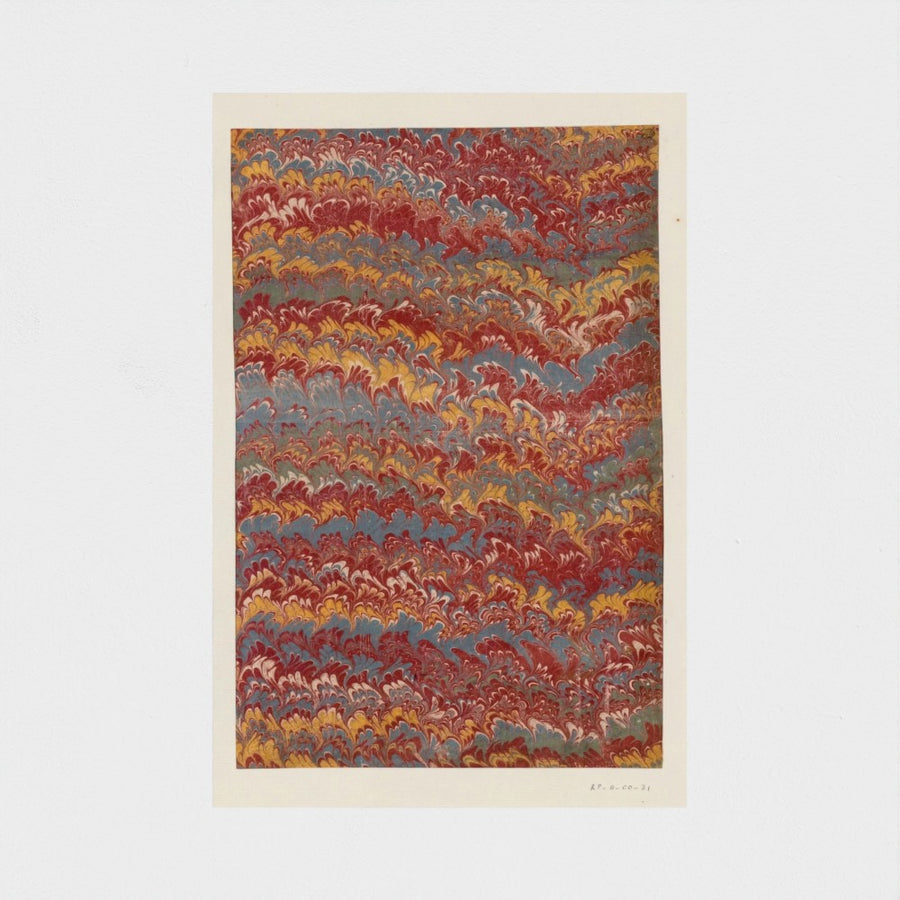 Wavy Double-Comb Marble in Blue, Red, Yellow and Green — unframed, front