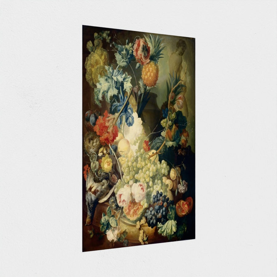 Still Life with Flowers, Fruit and Birds — unframed, at an angle