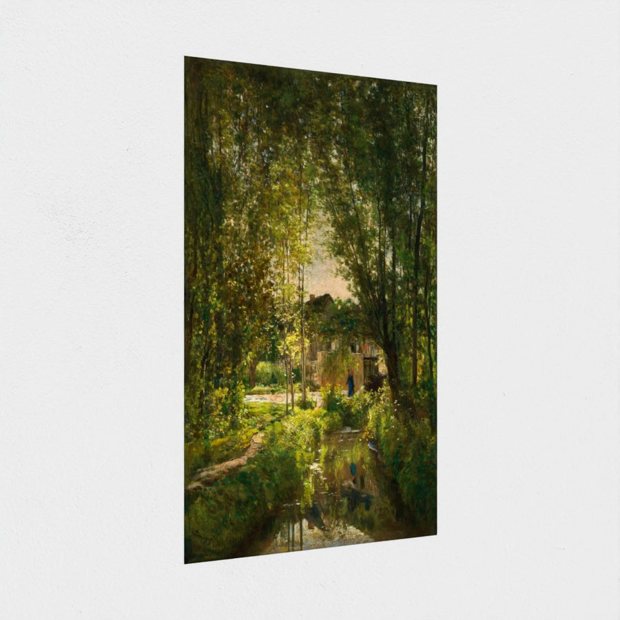 Landscape with a Sunlit Stream — unframed, at an angle