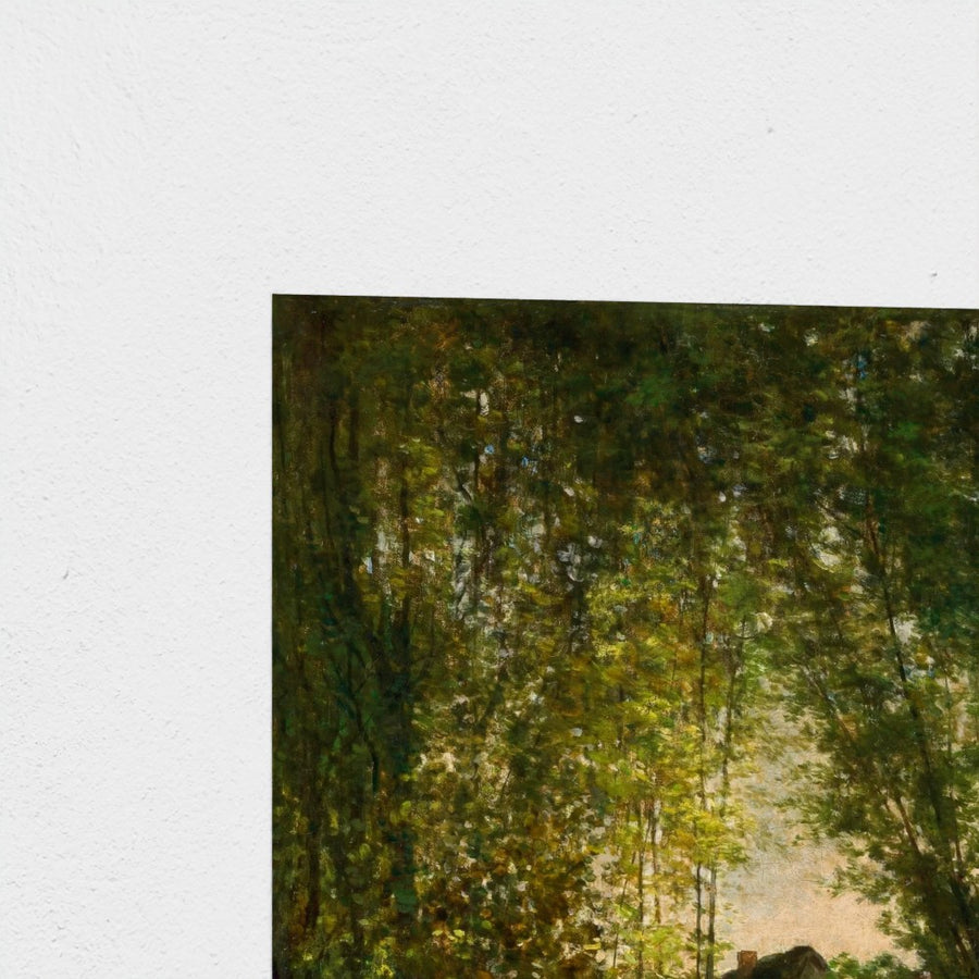Landscape with a Sunlit Stream — unframed, corner detail