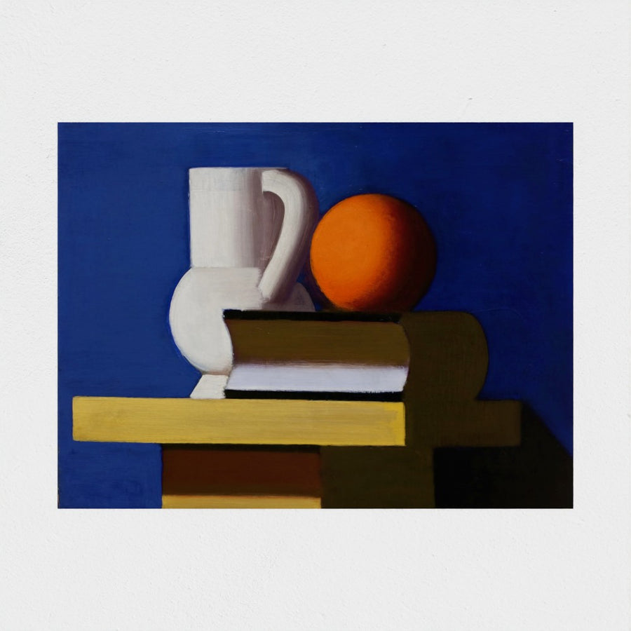 Still Life with White Jar, Orange and Book — unframed, front