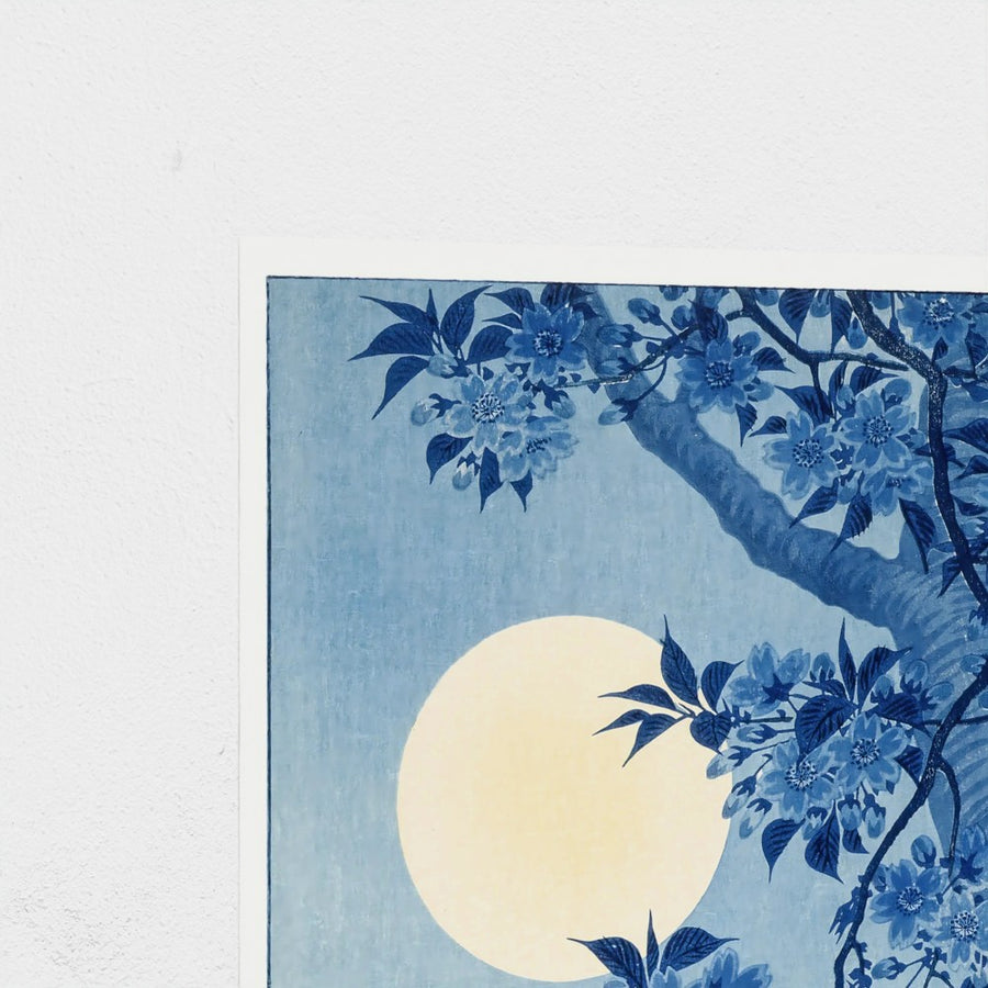 Blossoming Cherry on a Moonlit Night — unframed, corner detail