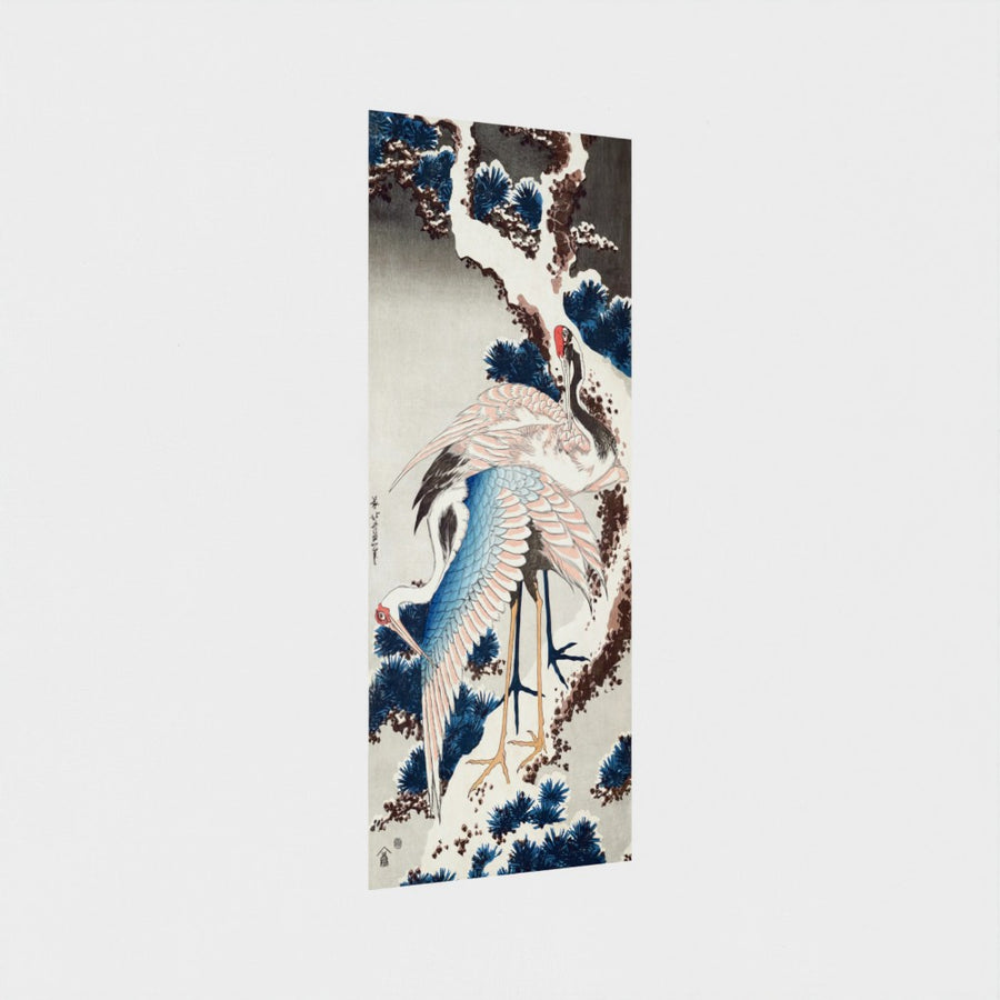 Two Cranes on a Snow-covered Pine Tree — unframed, at an angle