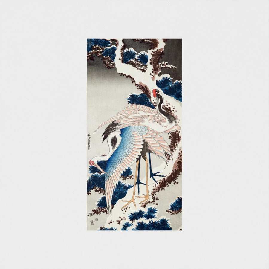 Two Cranes on a Snow-covered Pine Tree — unframed, front