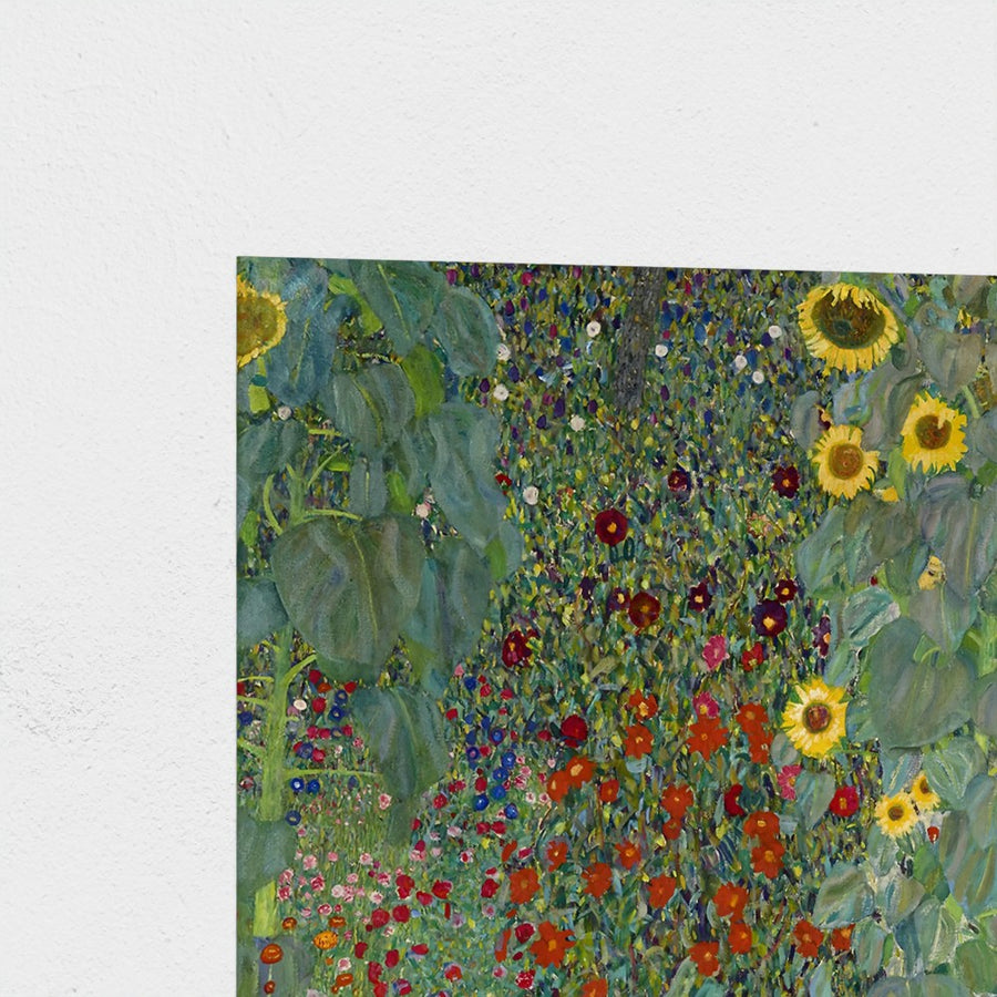 Cottage Garden with Sunflowers — unframed, corner detail