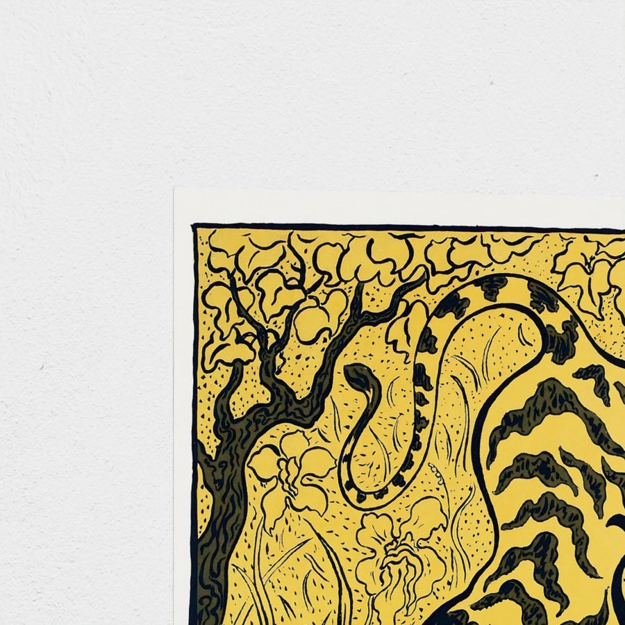 Tiger in the Jungle — unframed, corner detail