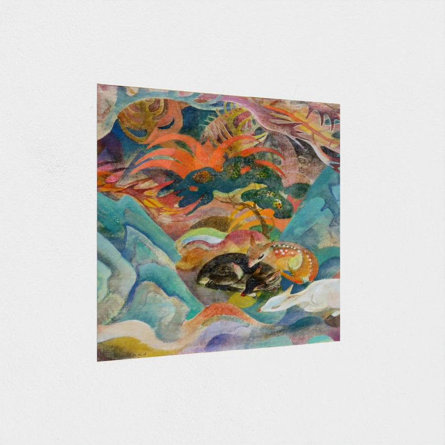 Deer in a Japanese Landscape — unframed, at an angle