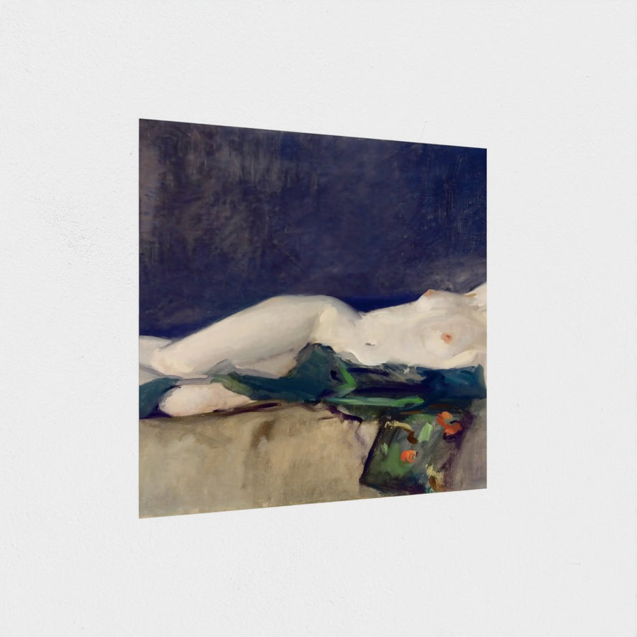 Nude, Green Scarf — unframed, at an angle