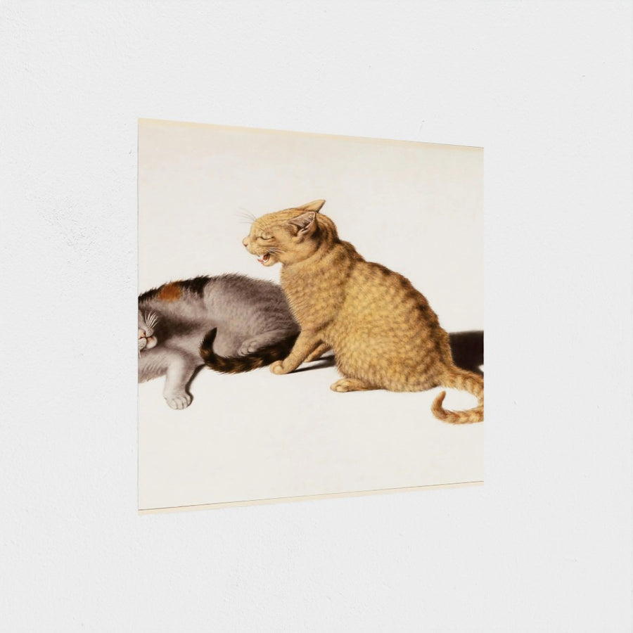 Two Young Cats in Conflict — unframed, at an angle